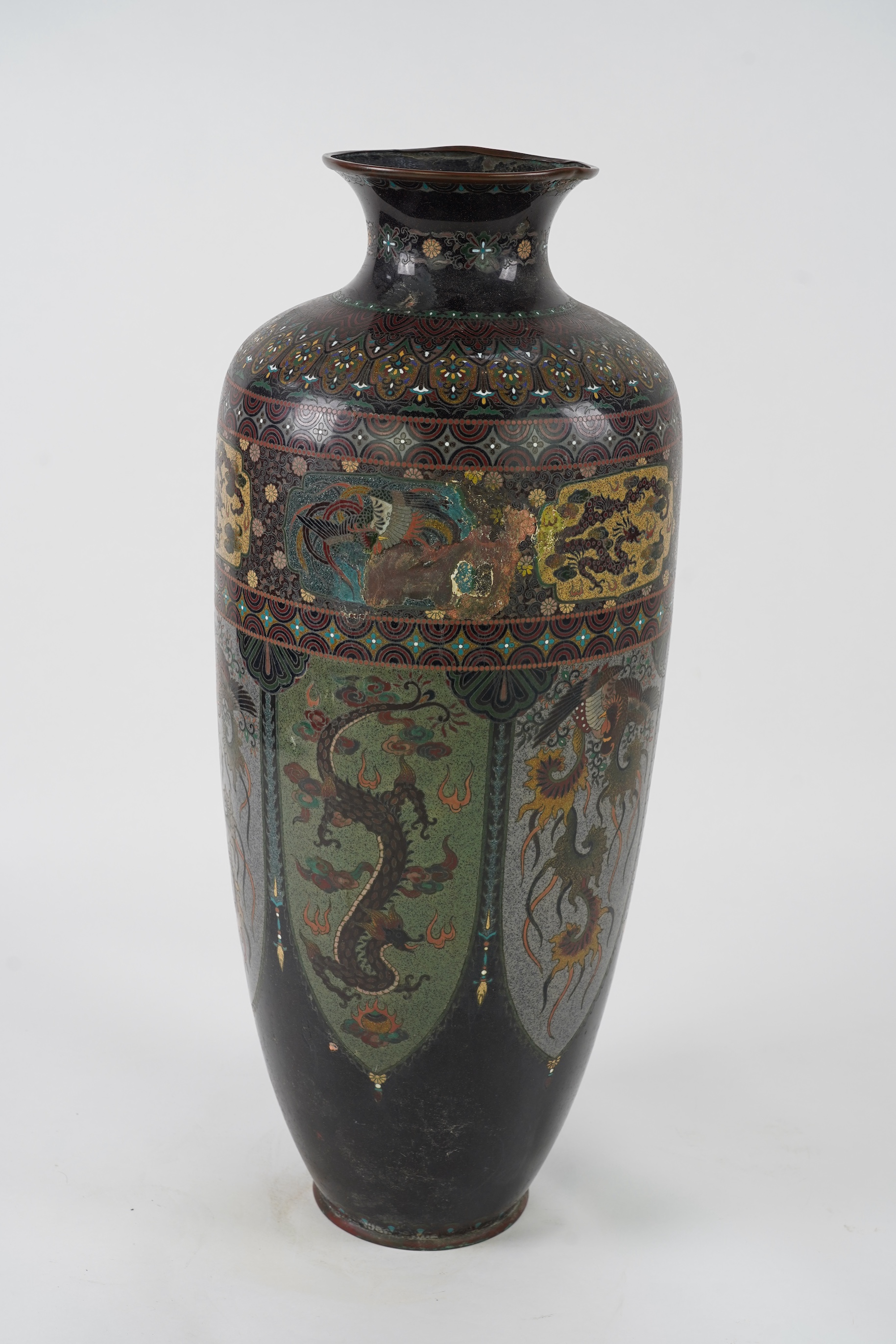 A massive Japanese cloisonné enamel vase, Kyoto, early 20th century